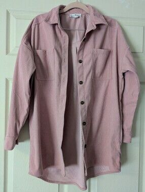 Pink Corduroy Shacket Fall Ribbed Button Down Chore Dusty Rose Flannel Collar